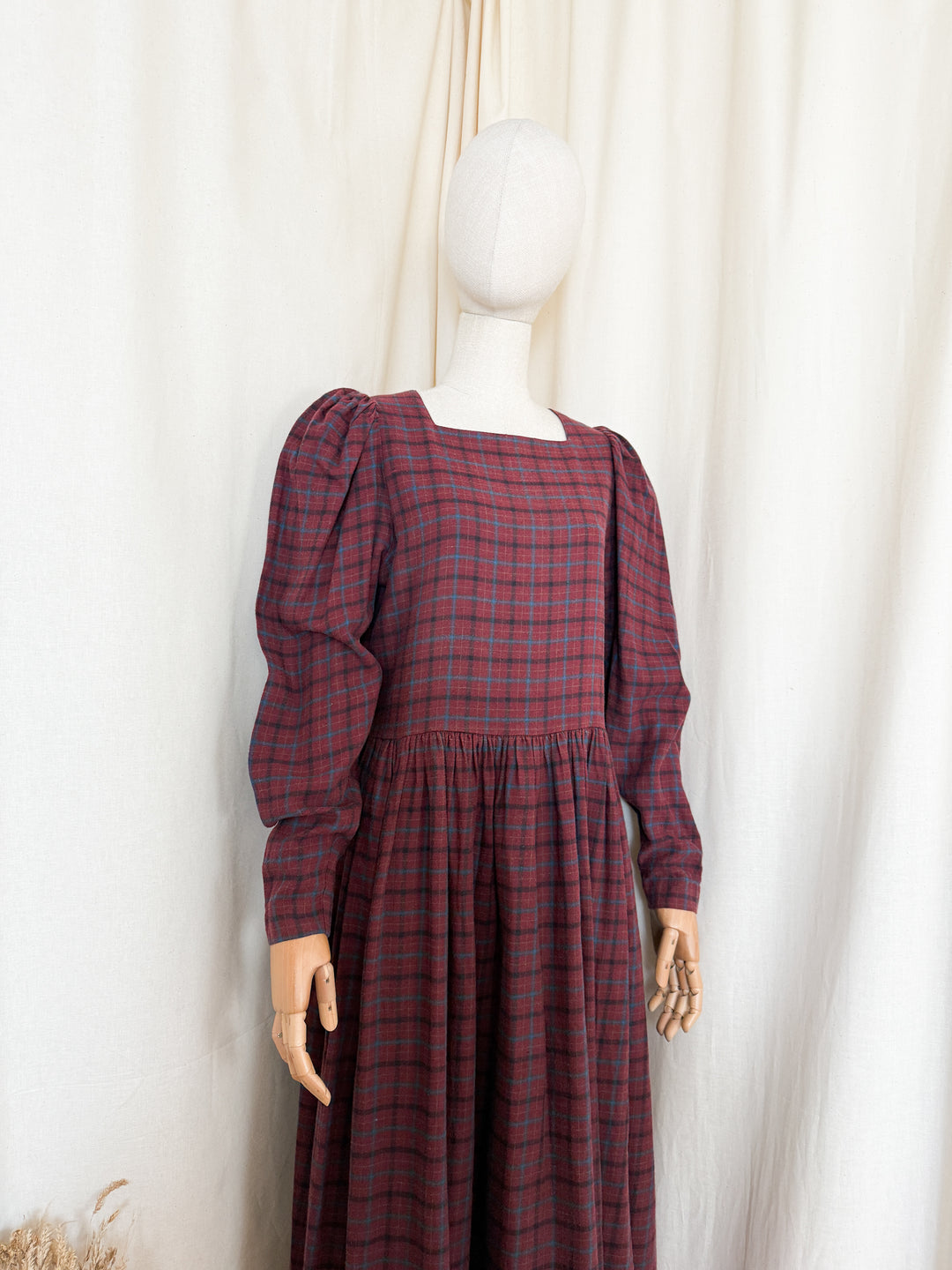 Stunning Rare Early 80s Laura Ashley Wool Blend Tartan Plaid Midi Dress