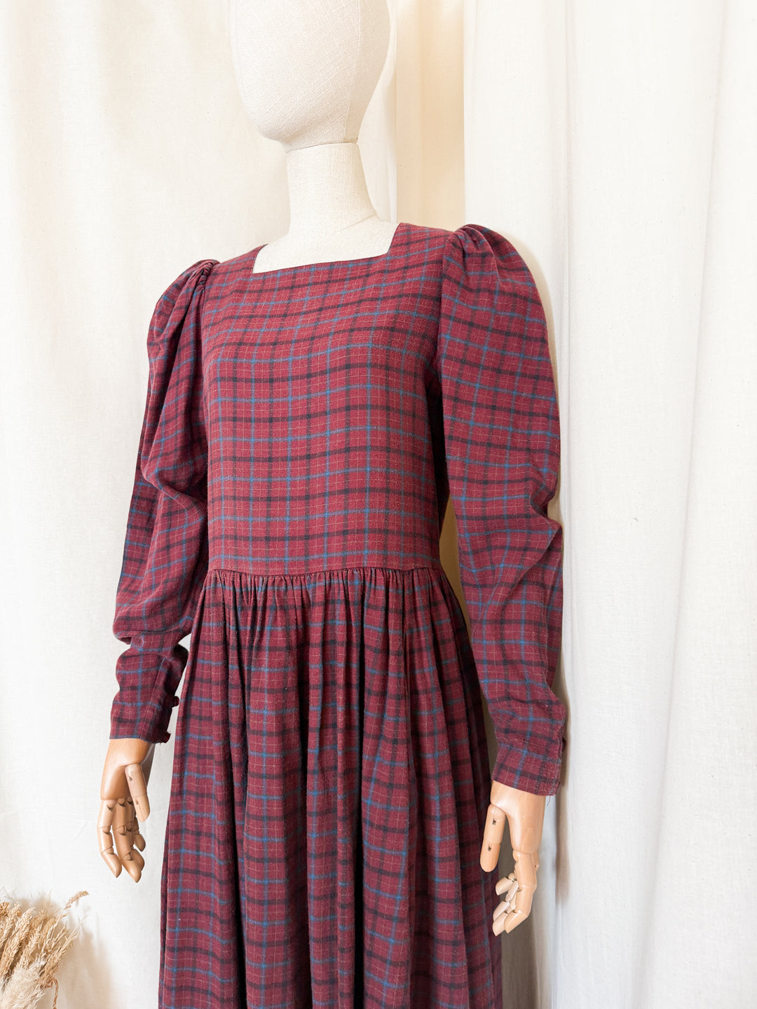 Stunning Rare Early 80s Laura Ashley Wool Blend Tartan Plaid Midi Dress