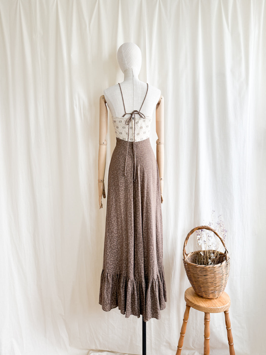 Precious Rare 70s Bohemian Soft Raw Cotton Shirred Maxi Dress by Jody T