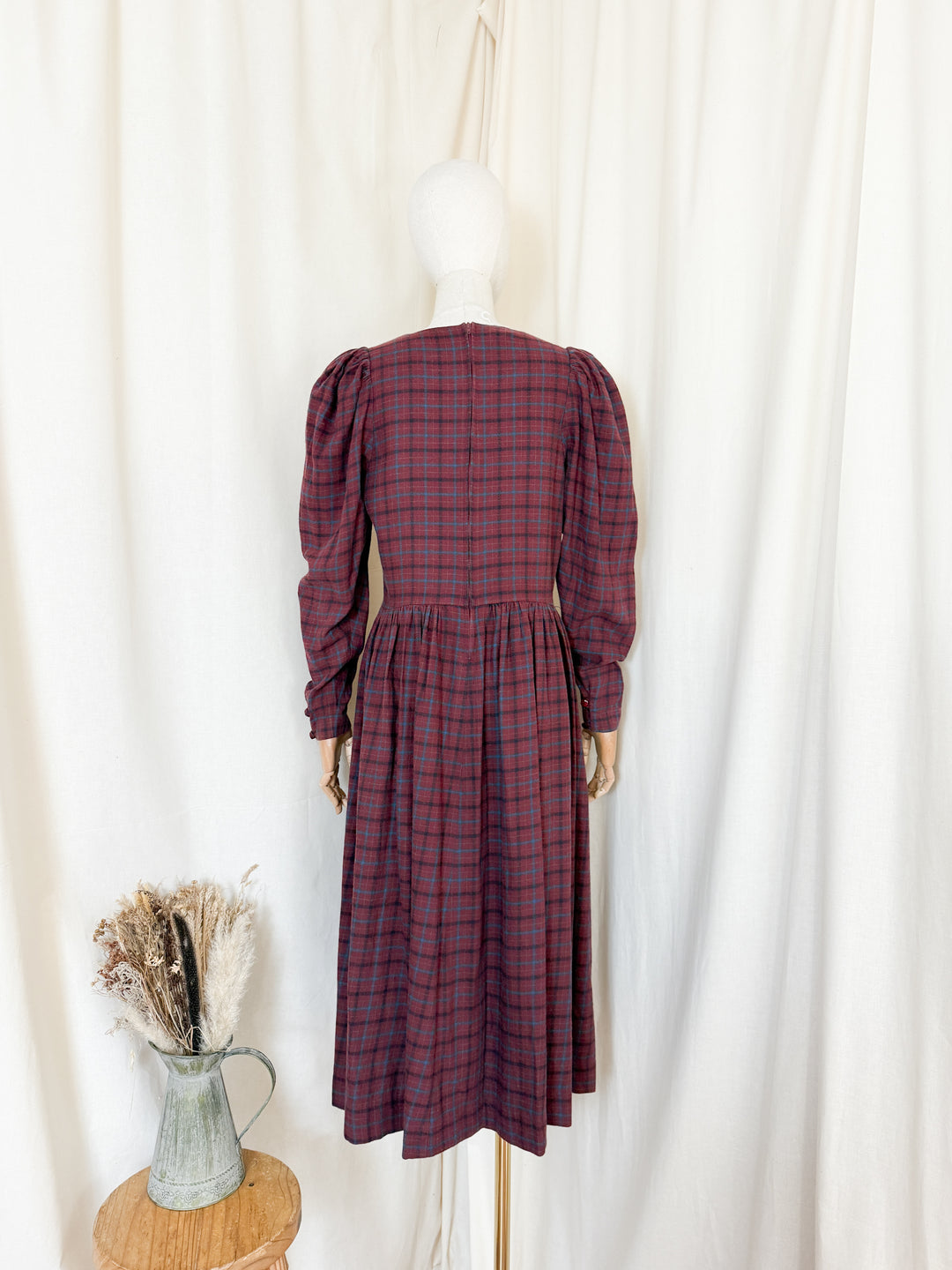 Stunning Rare Early 80s Laura Ashley Wool Blend Tartan Plaid Midi Dress