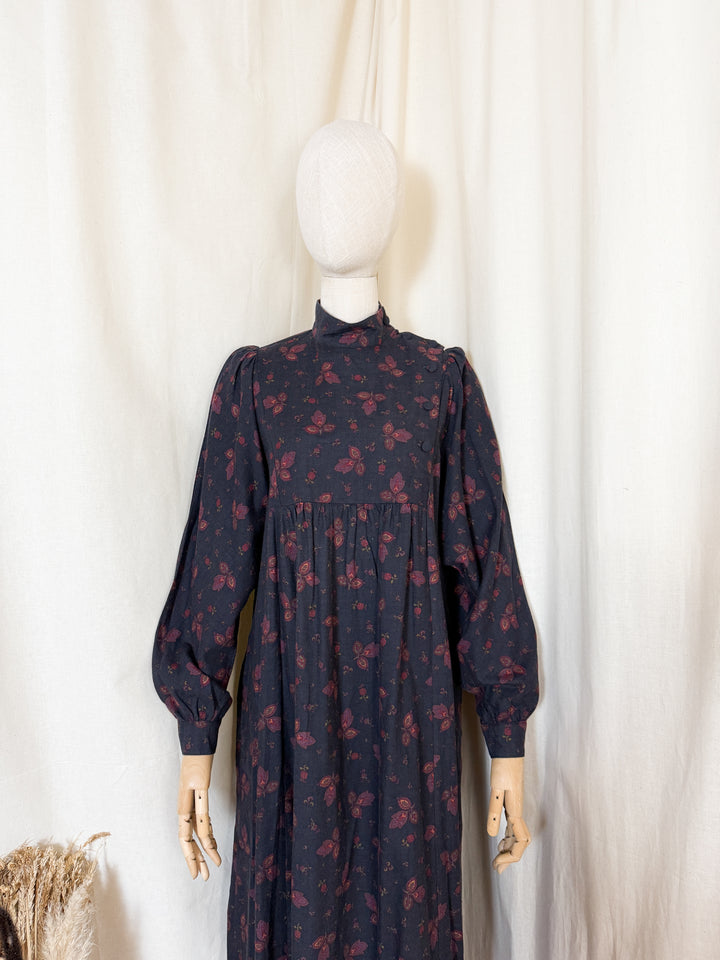 Gorgeous Rare 80s Dark Navy Laura Ashley Wool Smock Dress