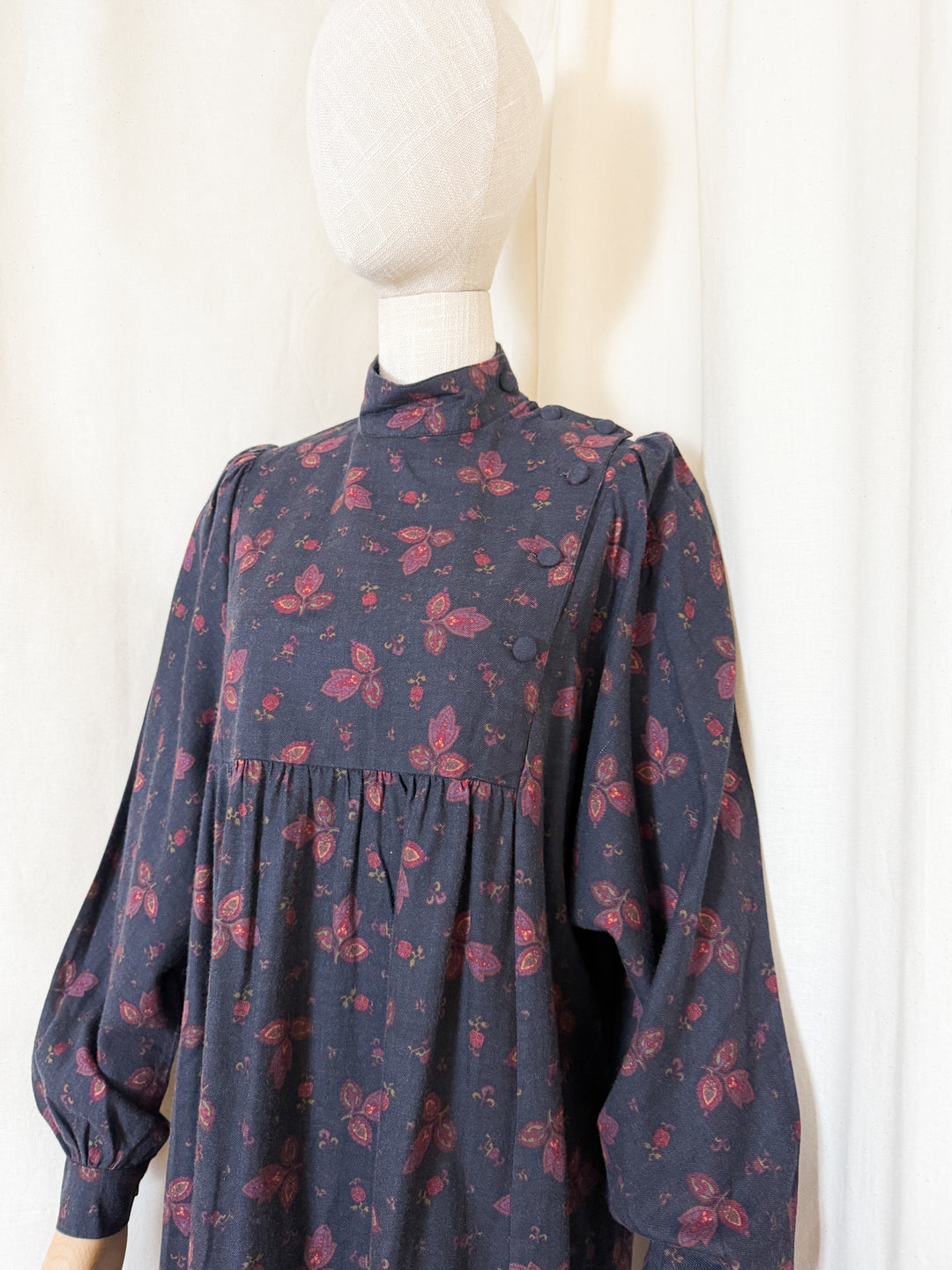 Gorgeous Rare 80s Dark Navy Laura Ashley Wool Smock Dress