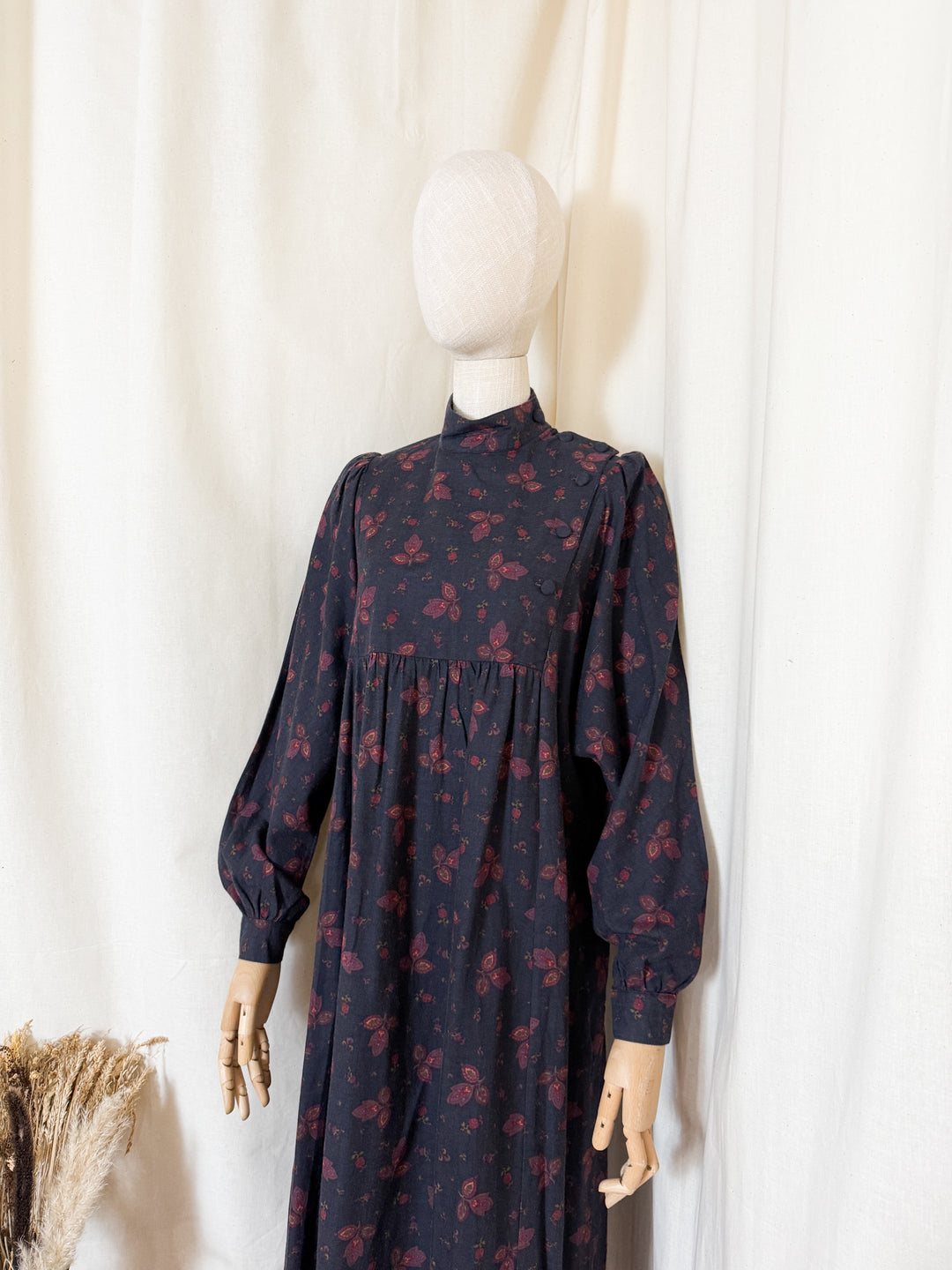 Gorgeous Rare 80s Dark Navy Laura Ashley Wool Smock Dress