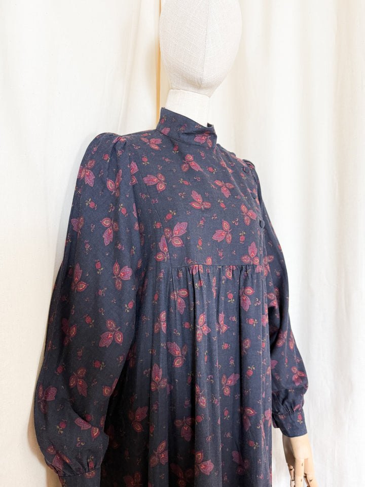 Gorgeous Rare 80s Dark Navy Laura Ashley Wool Smock Dress