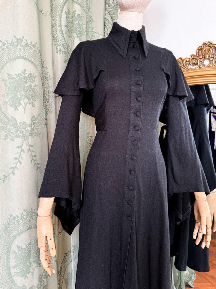 BAT OUT OF HELL ~ PRECIOUSLY RARE HOLY GRAIL WOOL OSSIE CLARK LATE 1960S EARLY 1970S QUORUM MIDI DRESS