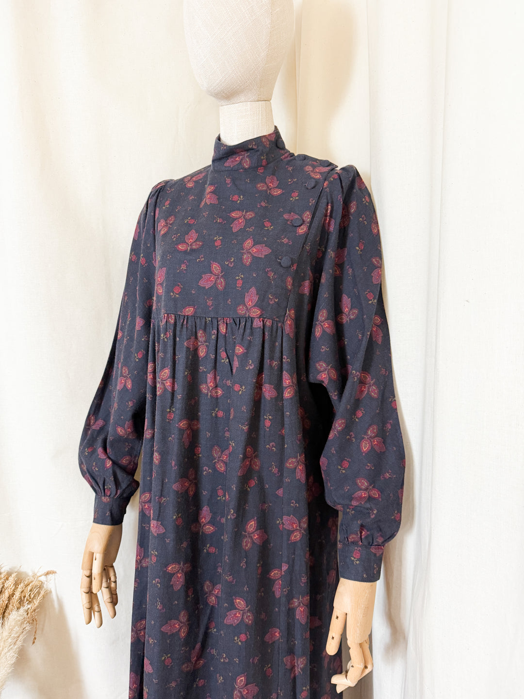 Gorgeous Rare 80s Dark Navy Laura Ashley Wool Smock Dress