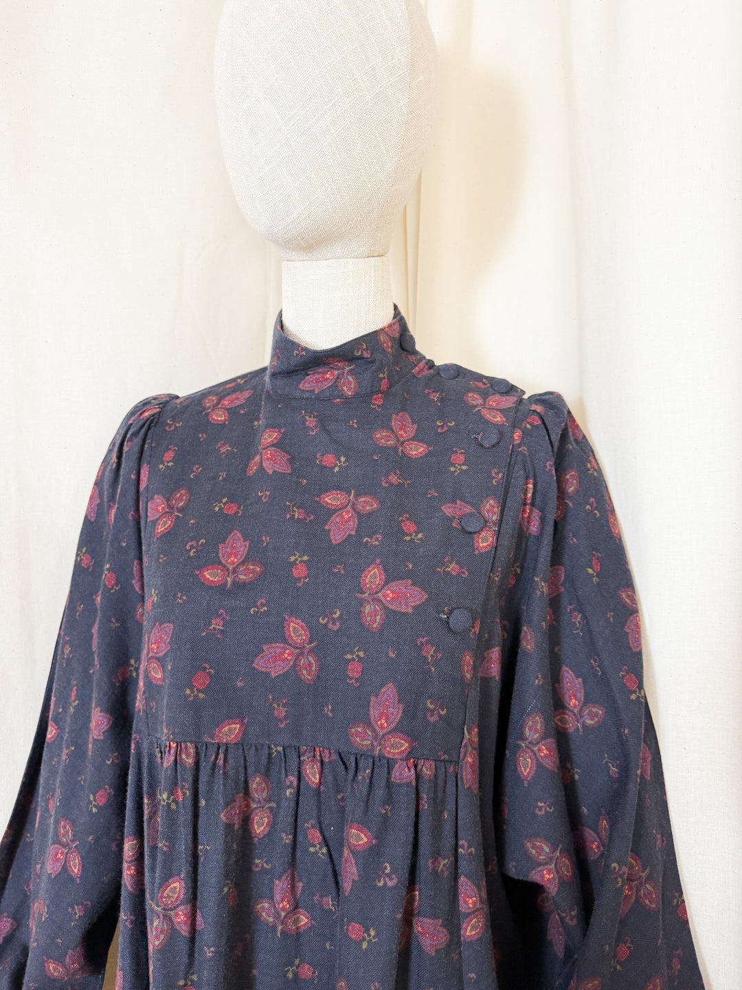 Gorgeous Rare 80s Dark Navy Laura Ashley Wool Smock Dress