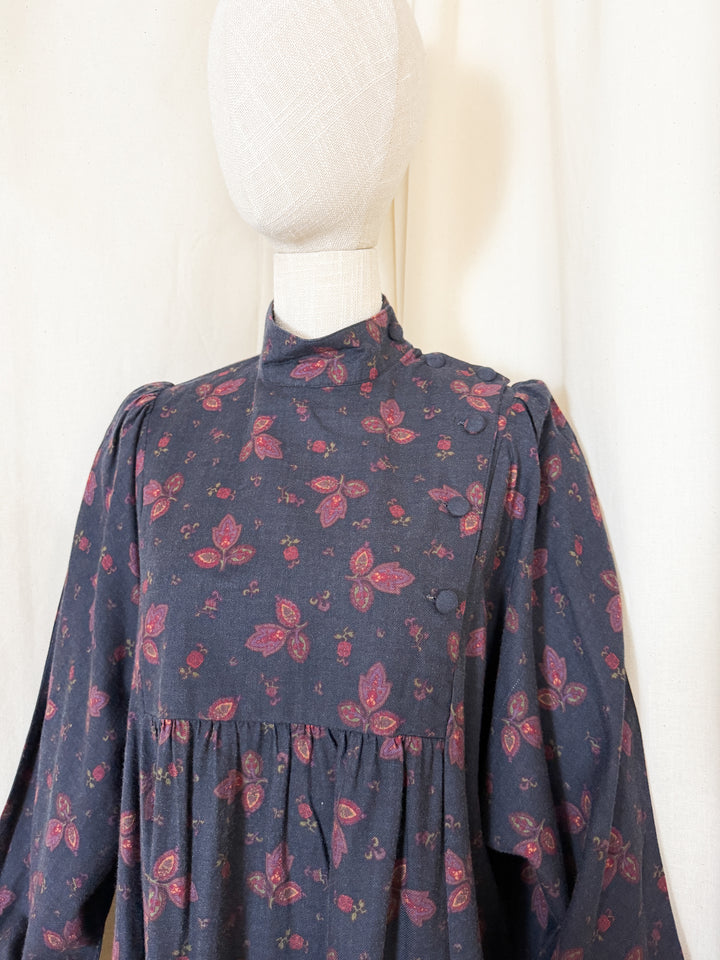 Gorgeous Rare 80s Dark Navy Laura Ashley Wool Smock Dress
