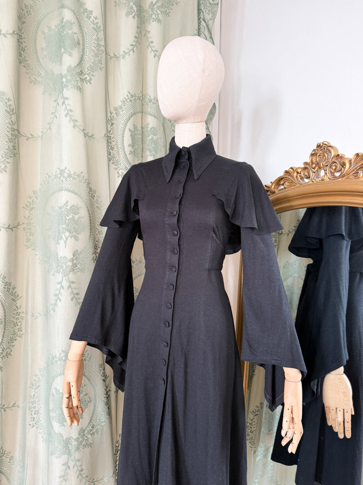 BAT OUT OF HELL ~ PRECIOUSLY RARE HOLY GRAIL WOOL OSSIE CLARK LATE 1960S EARLY 1970S QUORUM MIDI DRESS
