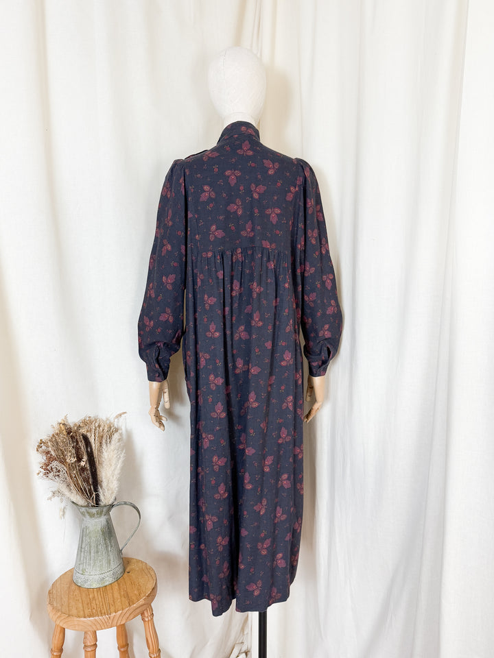 Gorgeous Rare 80s Dark Navy Laura Ashley Wool Smock Dress
