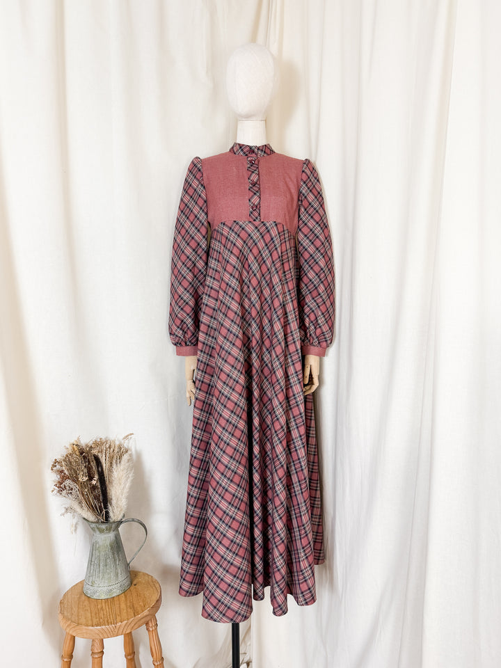Beautiful Rare Handmade 70s Wool Plaid Maxi Dress