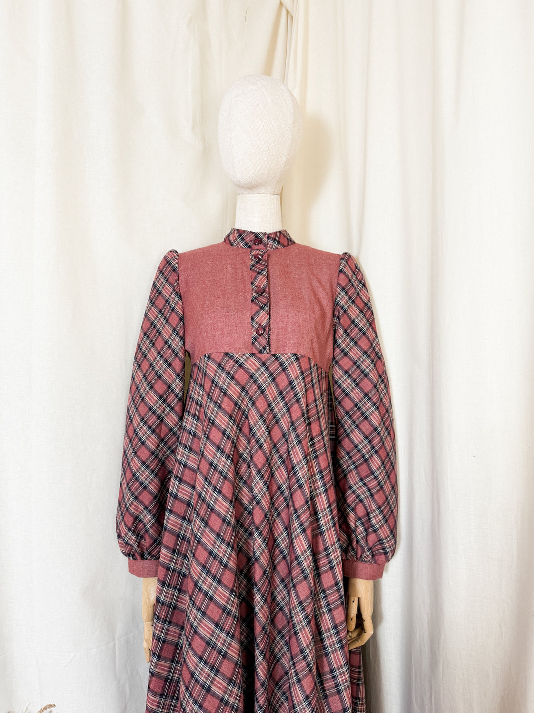 Beautiful Rare Handmade 70s Wool Plaid Maxi Dress