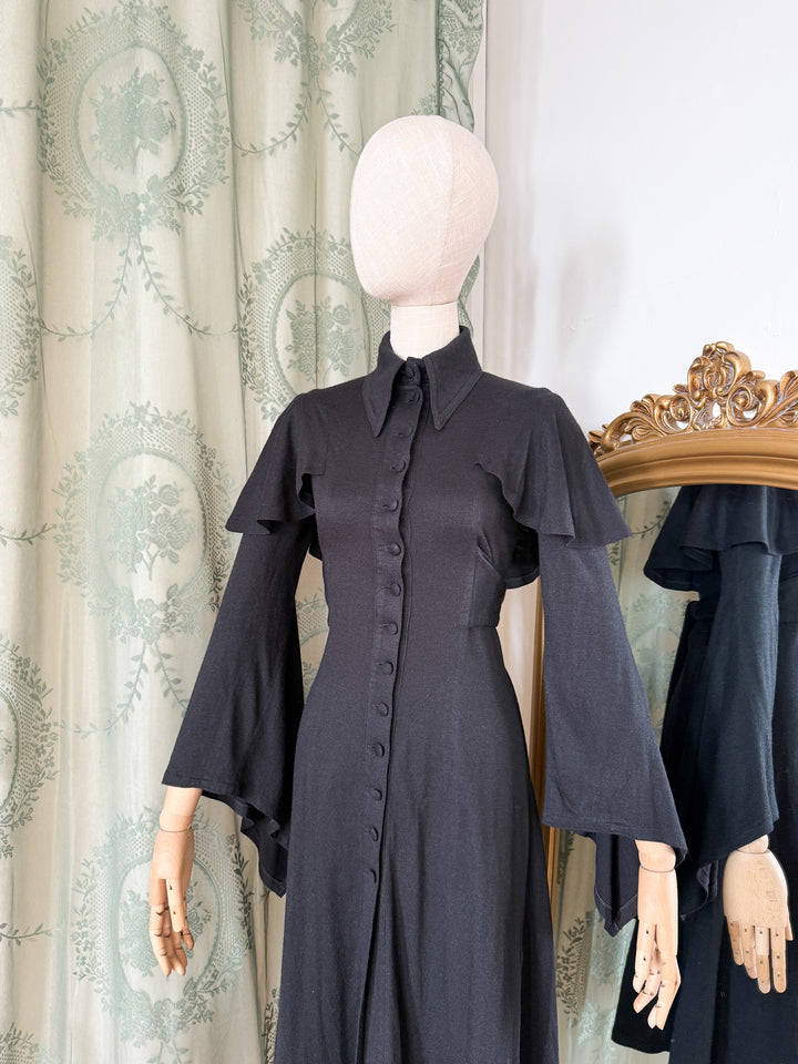 BAT OUT OF HELL ~ PRECIOUSLY RARE HOLY GRAIL WOOL OSSIE CLARK LATE 1960S EARLY 1970S QUORUM MIDI DRESS