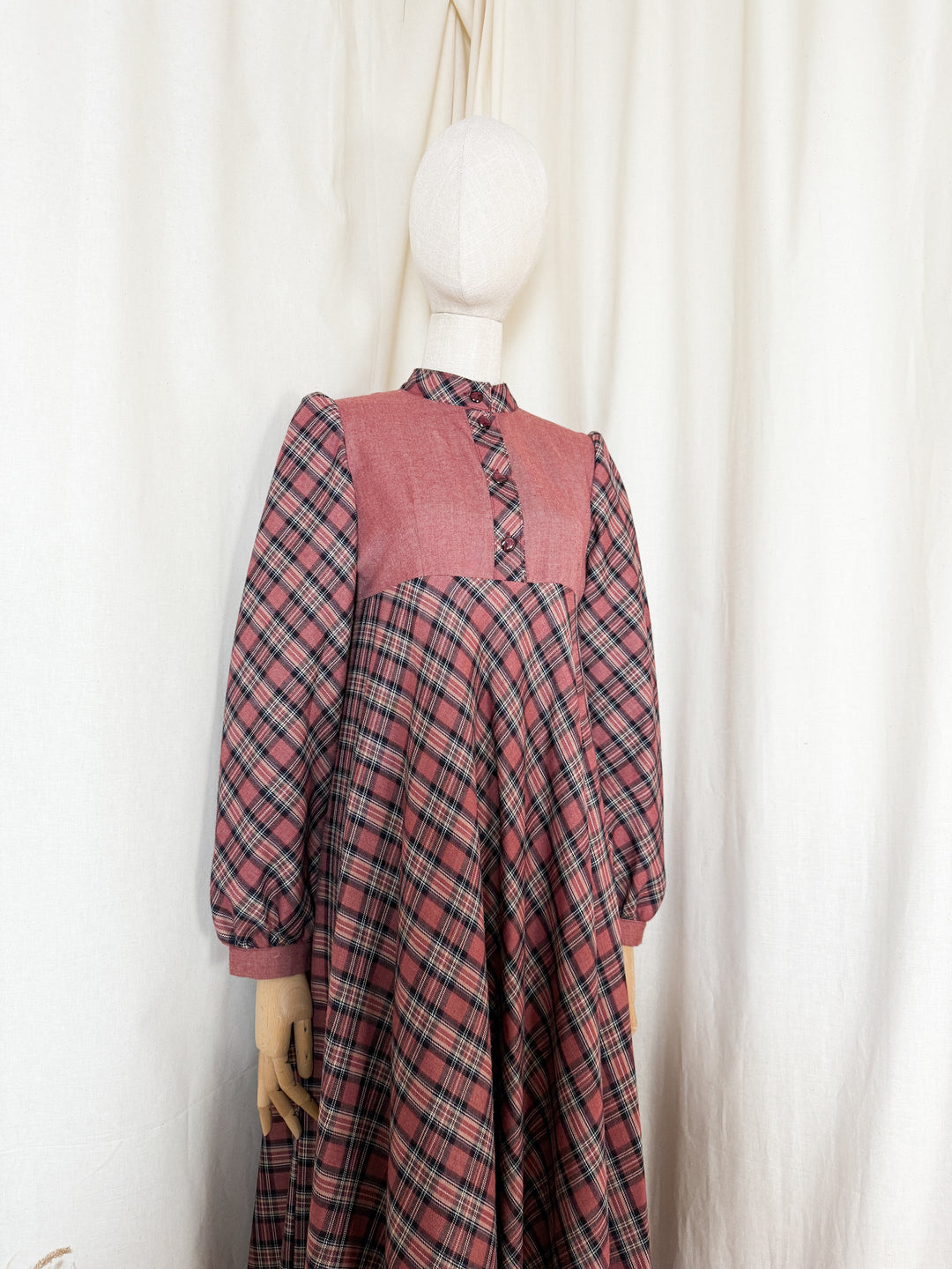 Beautiful Rare Handmade 70s Wool Plaid Maxi Dress