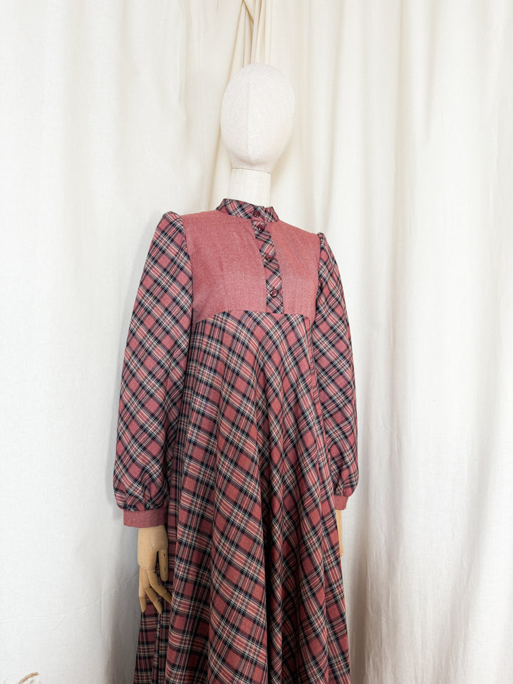 Beautiful Rare Handmade 70s Wool Plaid Maxi Dress