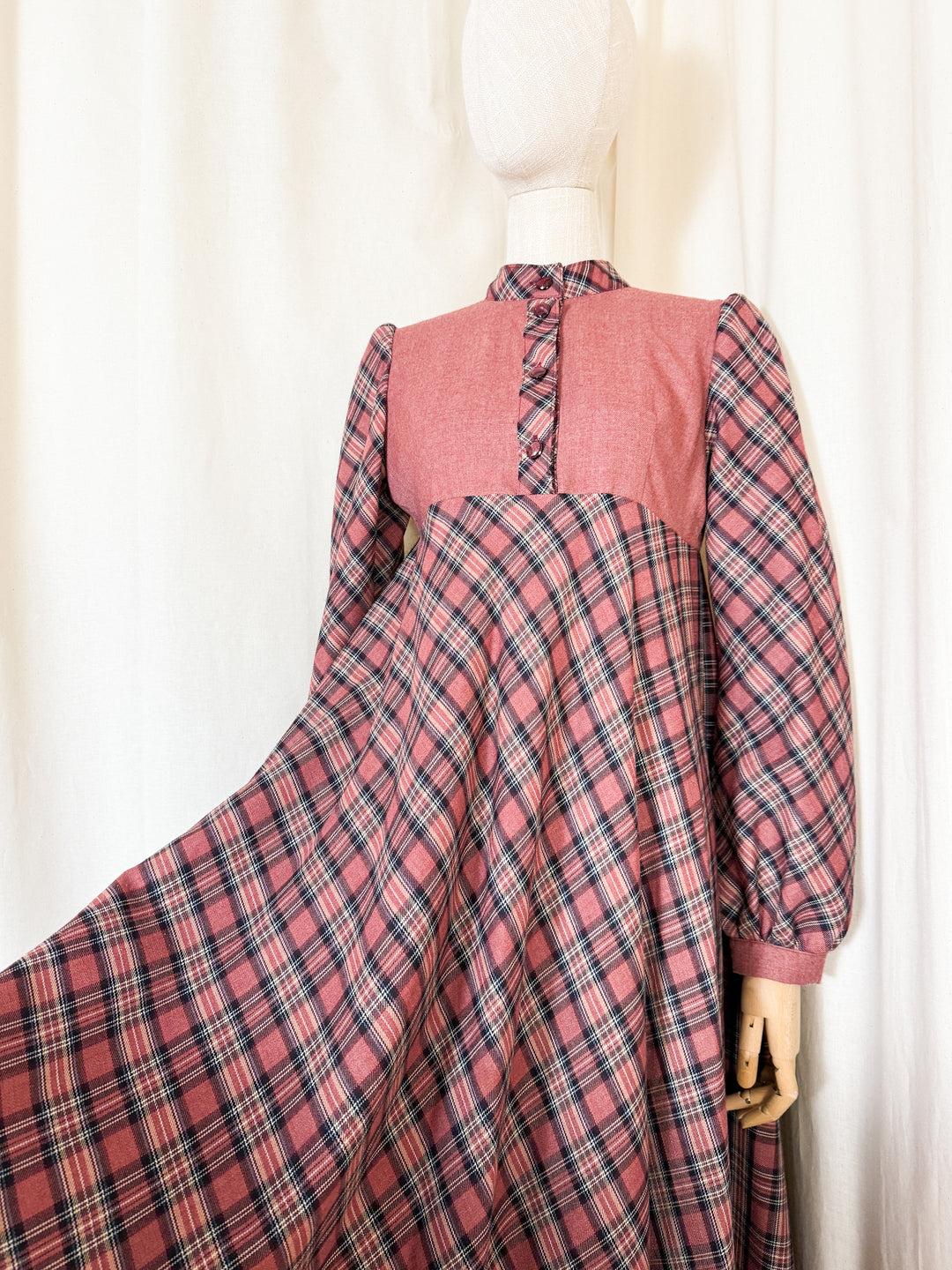 Beautiful Rare Handmade 70s Wool Plaid Maxi Dress