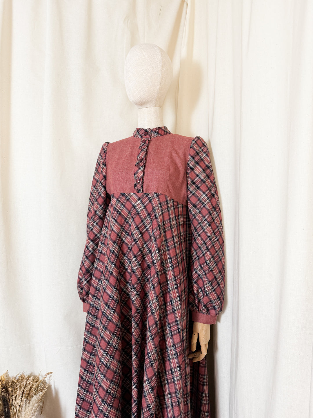 Beautiful Rare Handmade 70s Wool Plaid Maxi Dress