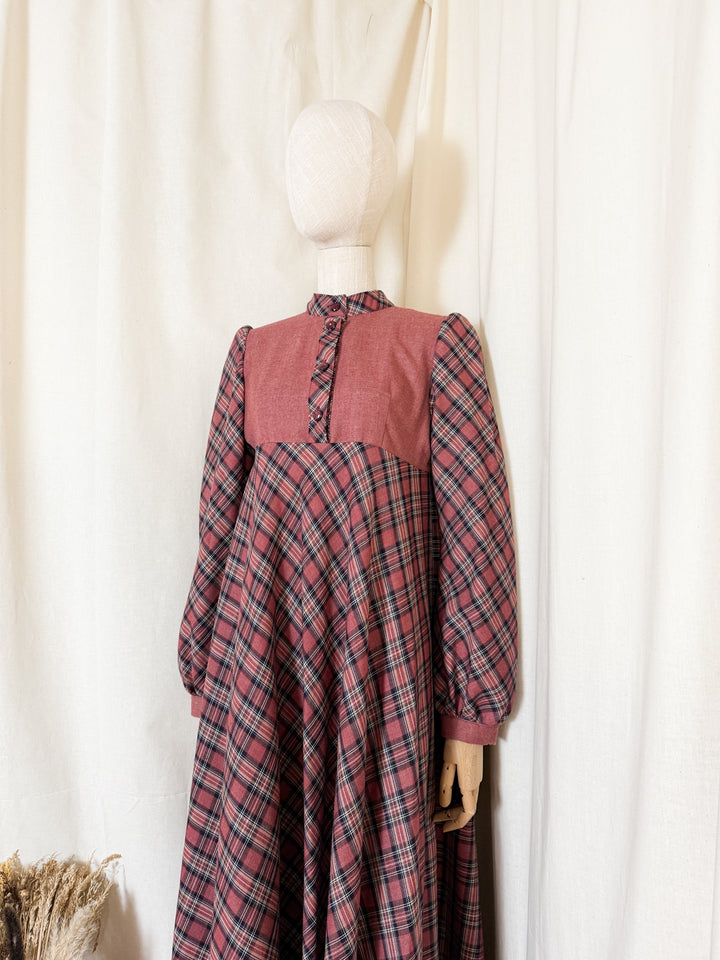 Beautiful Rare Handmade 70s Wool Plaid Maxi Dress