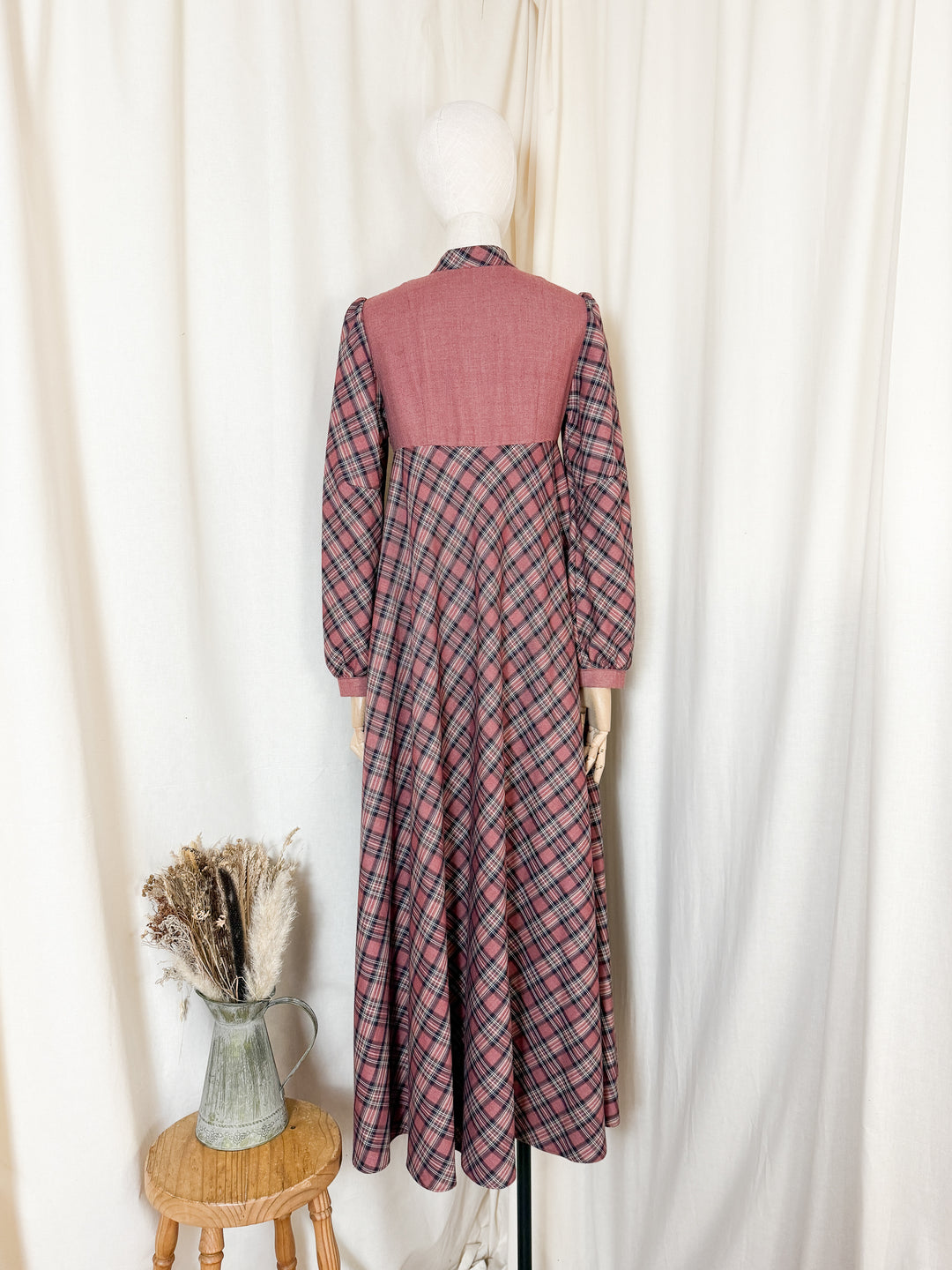 Beautiful Rare Handmade 70s Wool Plaid Maxi Dress