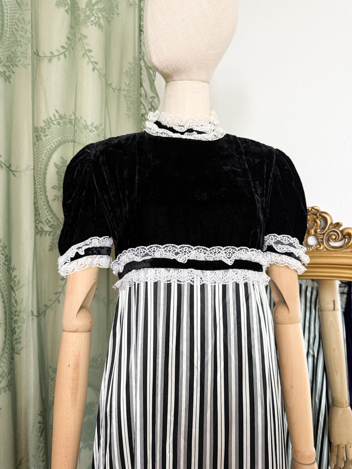 LYDIA ~ INSANE 1970S JOHN CHARLES SATIN AND LACE MAXI DRESS