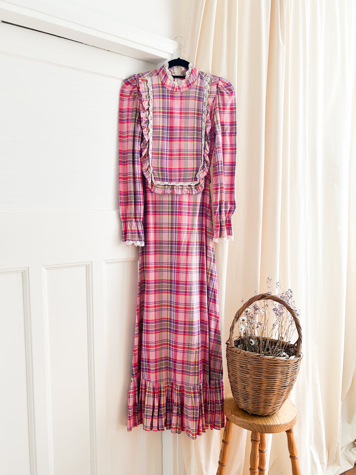 Gorge pink plaid cotton prairie dress approx UK size 8/10