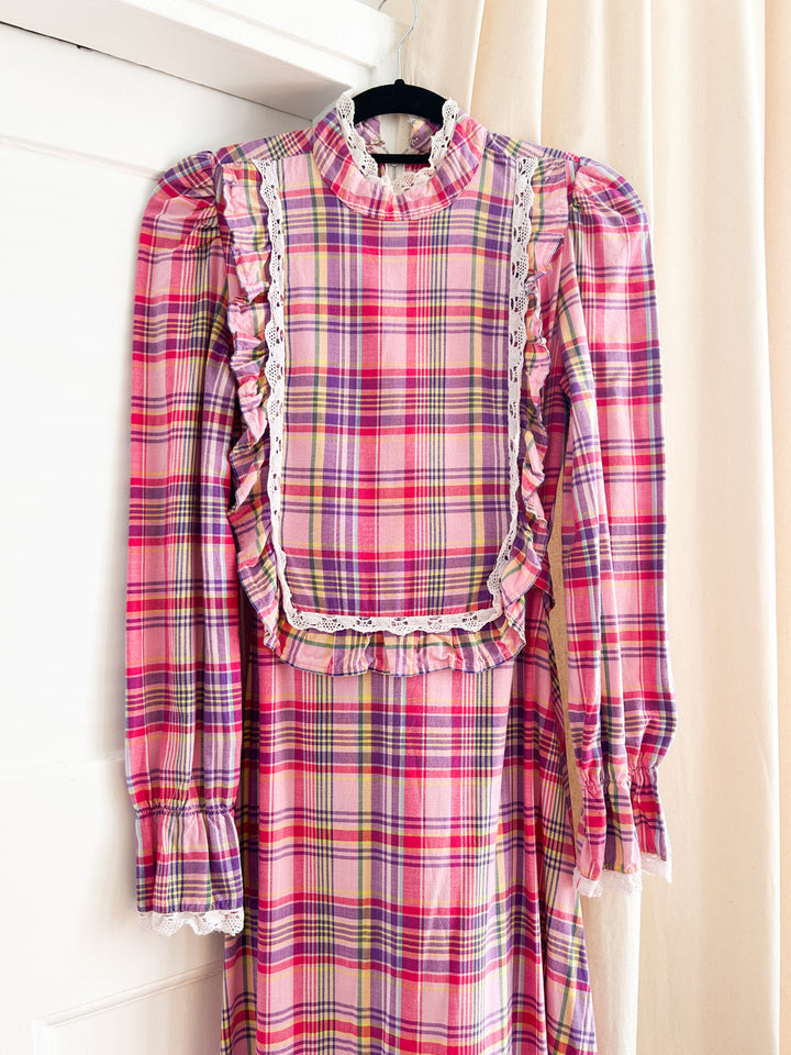 Gorge pink plaid cotton prairie dress approx UK size 8/10