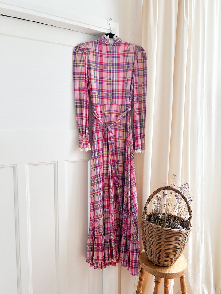 Gorge pink plaid cotton prairie dress approx UK size 8/10