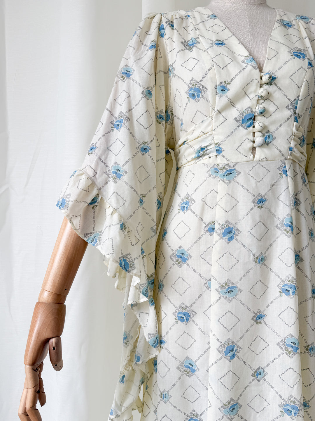 Heavenly Rare 1970s Angel Sleeve Cotton Maxi Dress