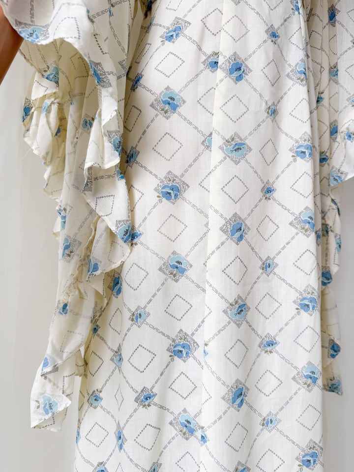 Heavenly Rare 1970s Angel Sleeve Cotton Maxi Dress
