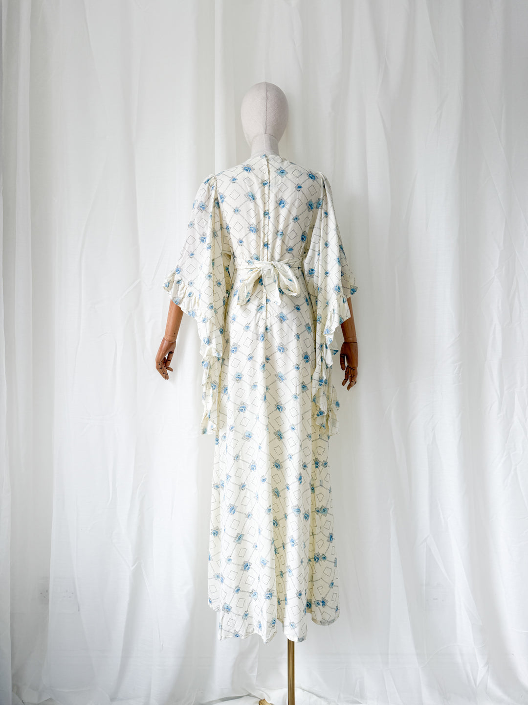 Heavenly Rare 1970s Angel Sleeve Cotton Maxi Dress