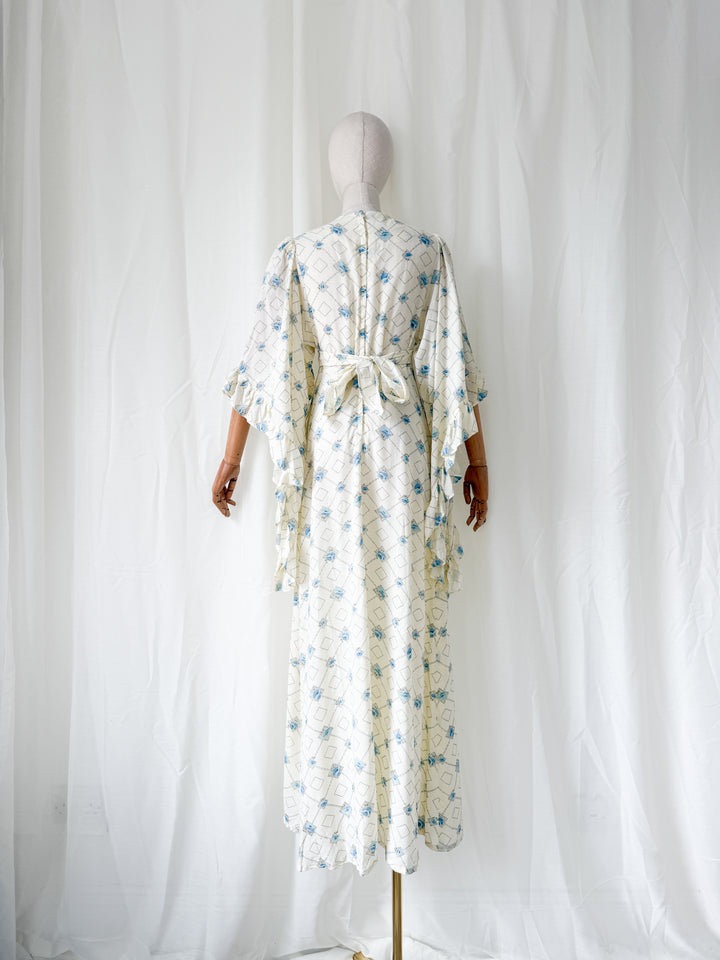 Heavenly Rare 1970s Angel Sleeve Cotton Maxi Dress