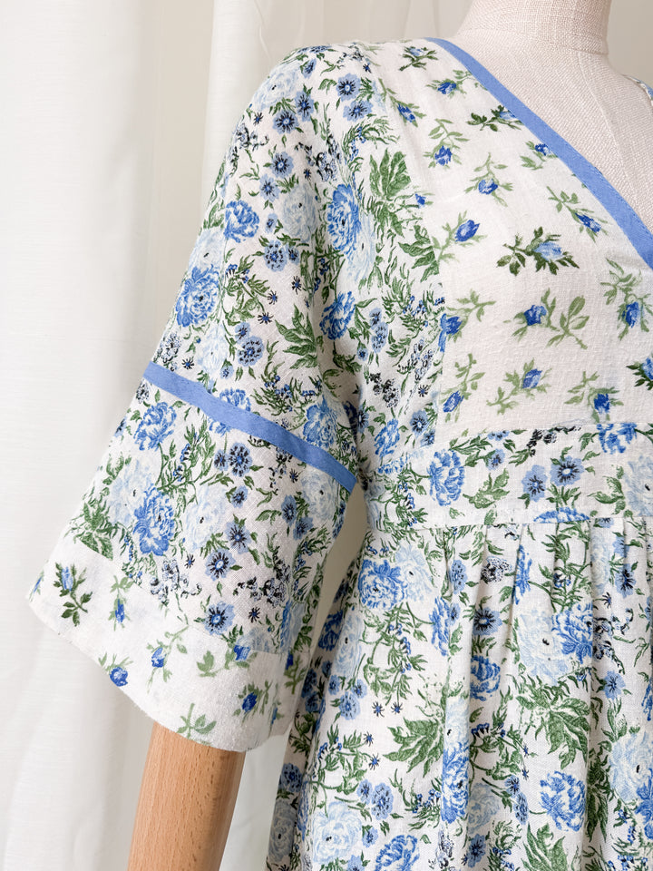 Incredible 1970s Bohemian Raw Cotton Floral Midaxi Dress