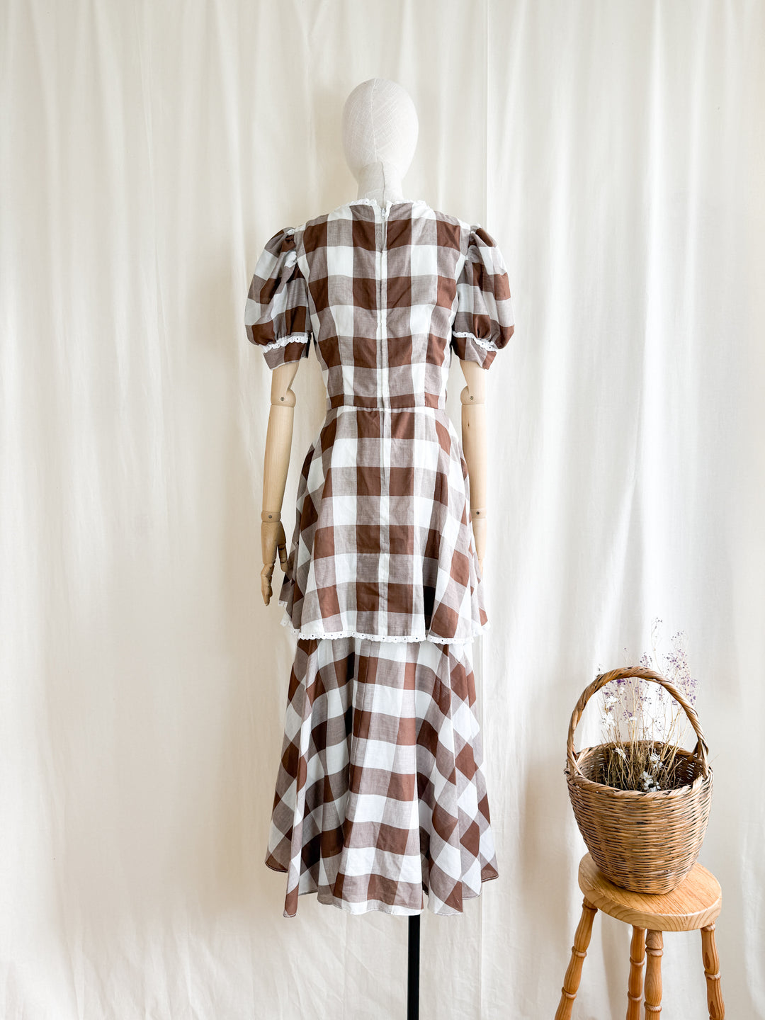 Insane 70s Cotton Brown Buffalo Check Gingham Maxi Dress by California