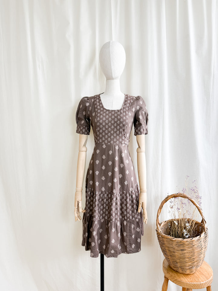Pretty 70s Topshop Brown Cotton Midi Dress