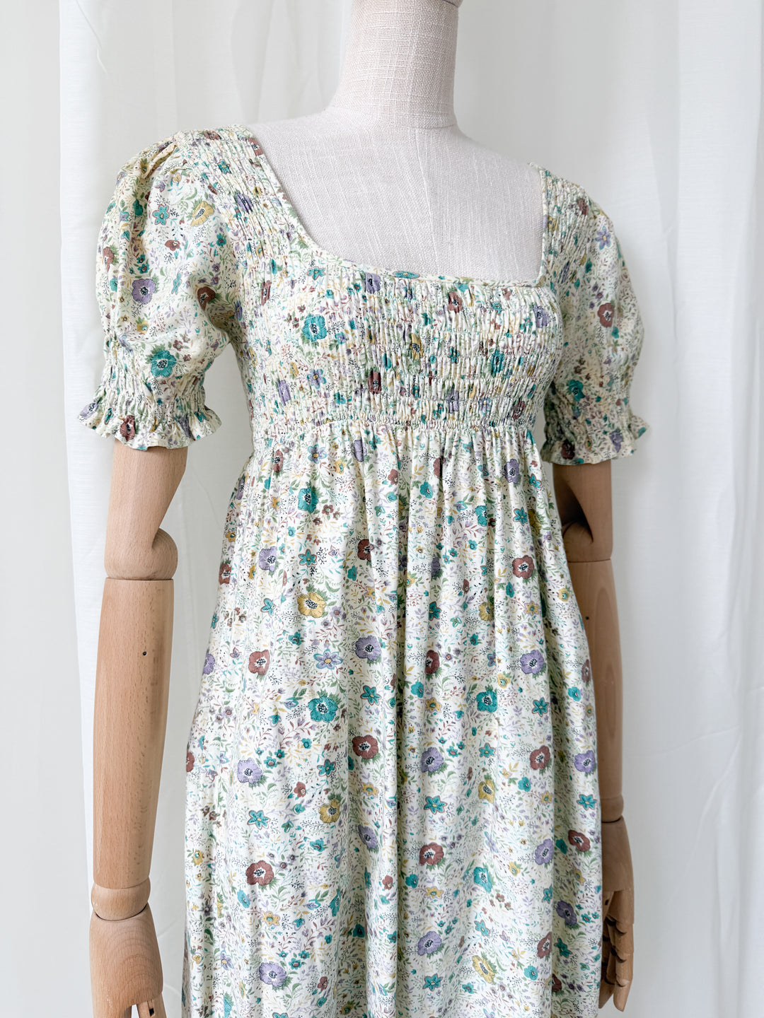 Delicious Rare 1970s Snob Shirred Cotton Maxi Dress