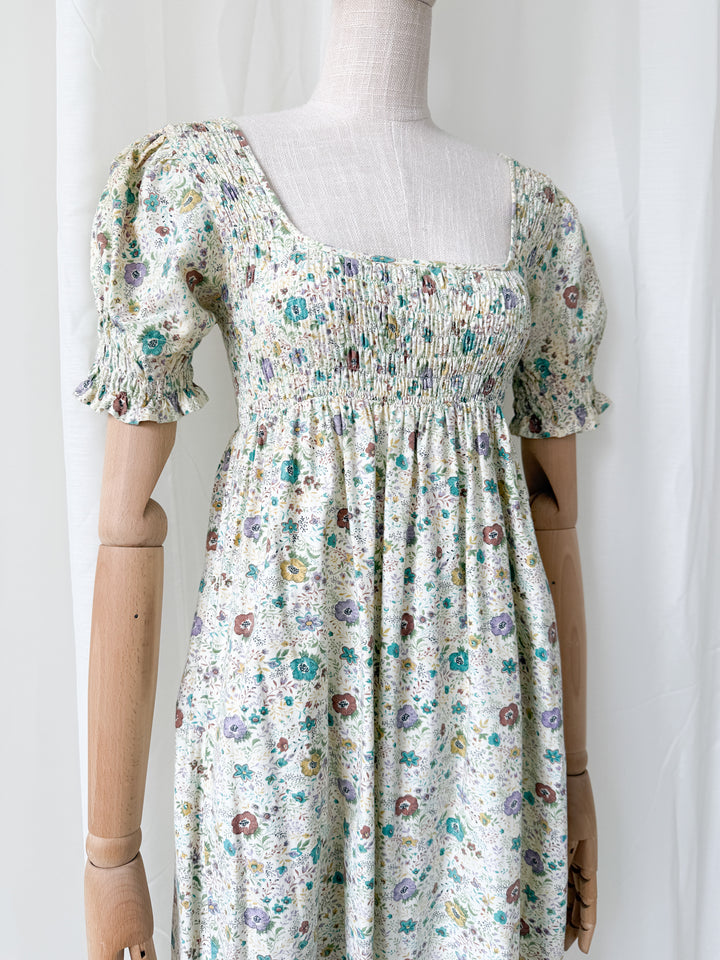 Delicious Rare 1970s Snob Shirred Cotton Maxi Dress
