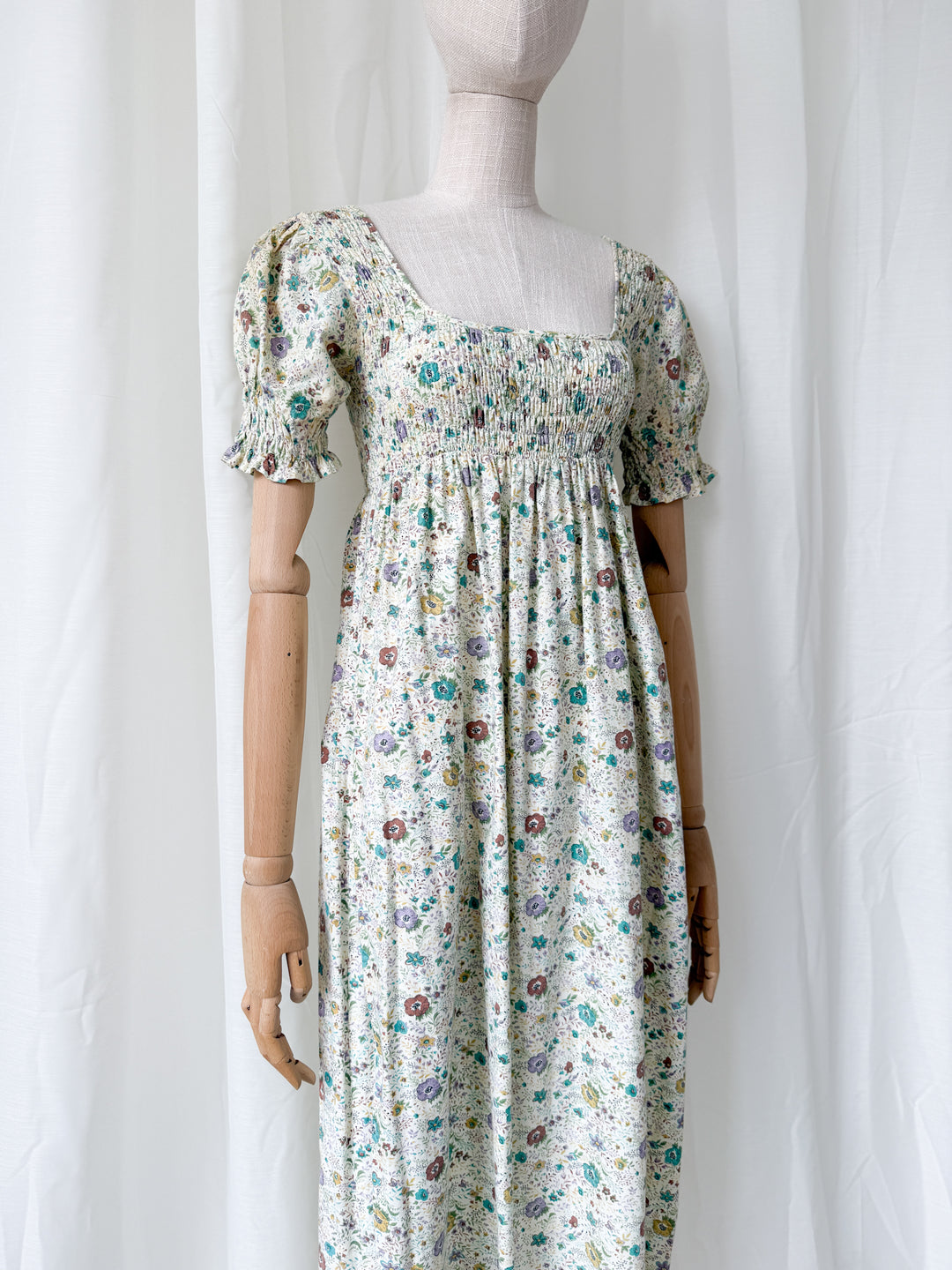 Delicious Rare 1970s Snob Shirred Cotton Maxi Dress