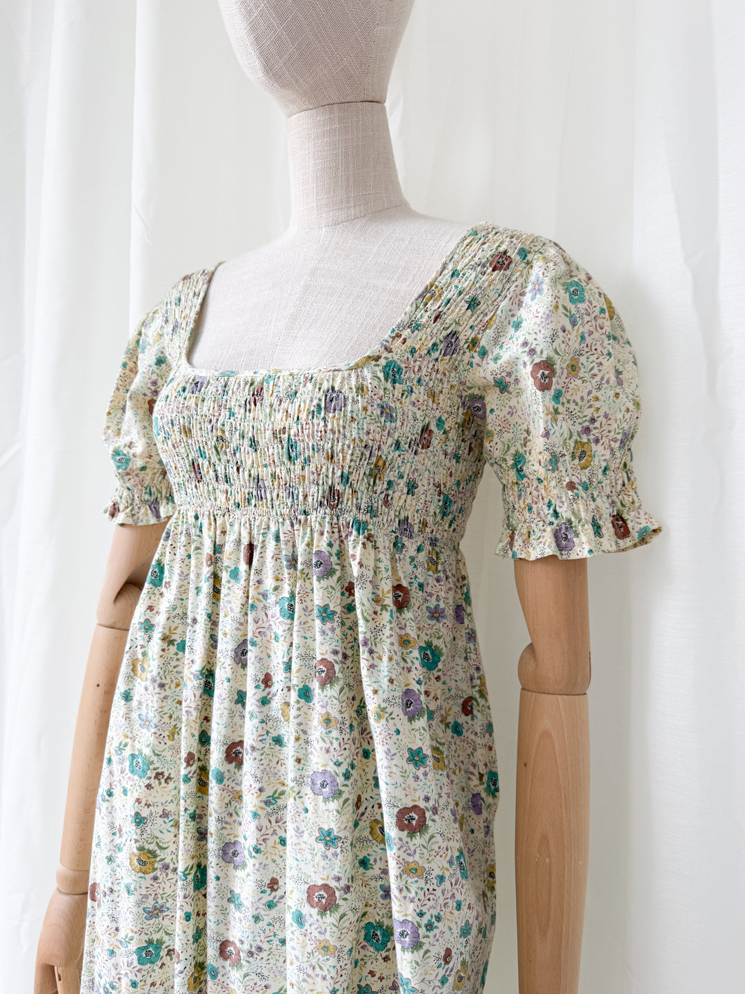 Delicious Rare 1970s Snob Shirred Cotton Maxi Dress