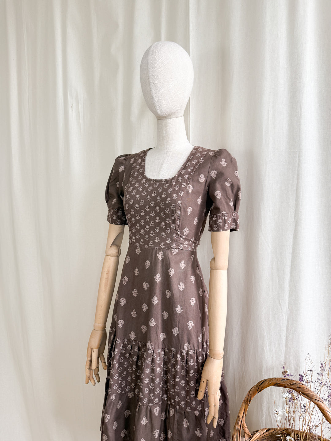 Pretty 70s Topshop Brown Cotton Midi Dress