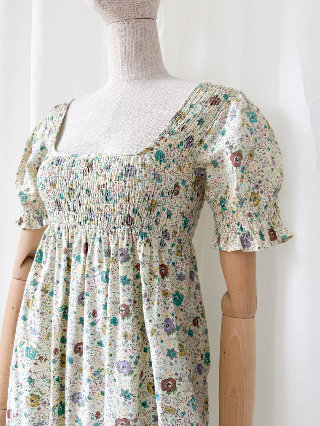 Delicious Rare 1970s Snob Shirred Cotton Maxi Dress
