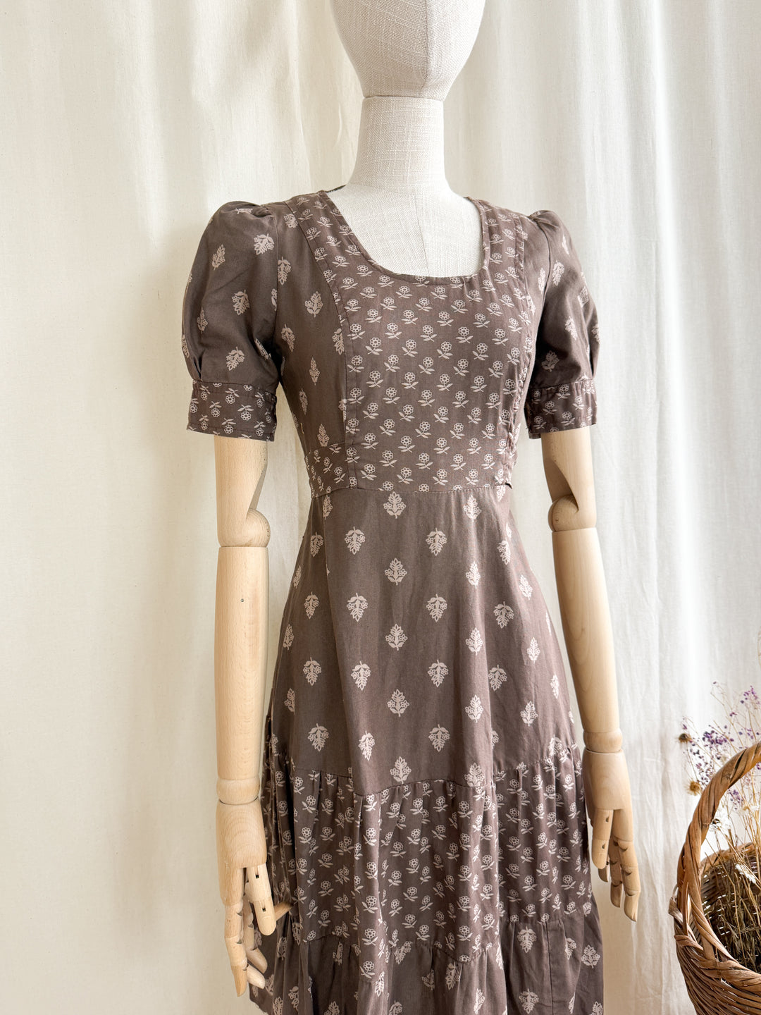 Pretty 70s Topshop Brown Cotton Midi Dress