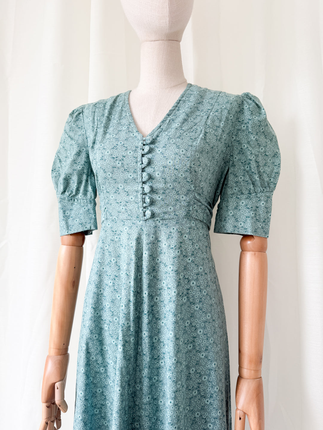 Beautiful Rare Deep Teal 70s Cotton Floral Maxi Dress