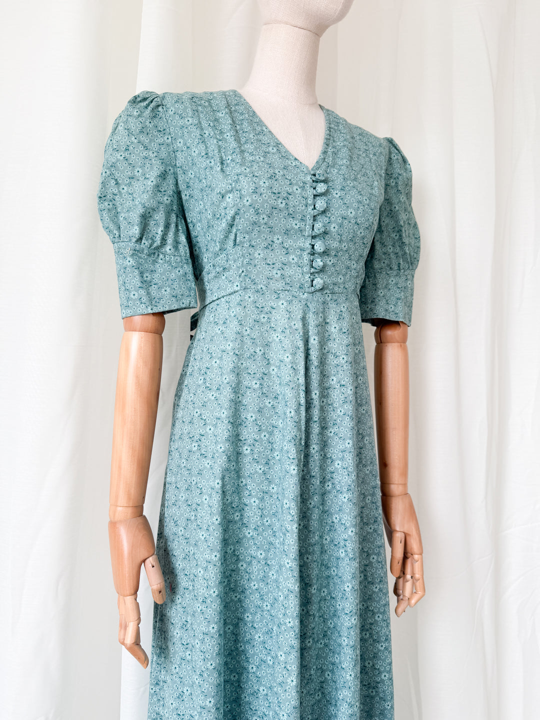 Beautiful Rare Deep Teal 70s Cotton Floral Maxi Dress