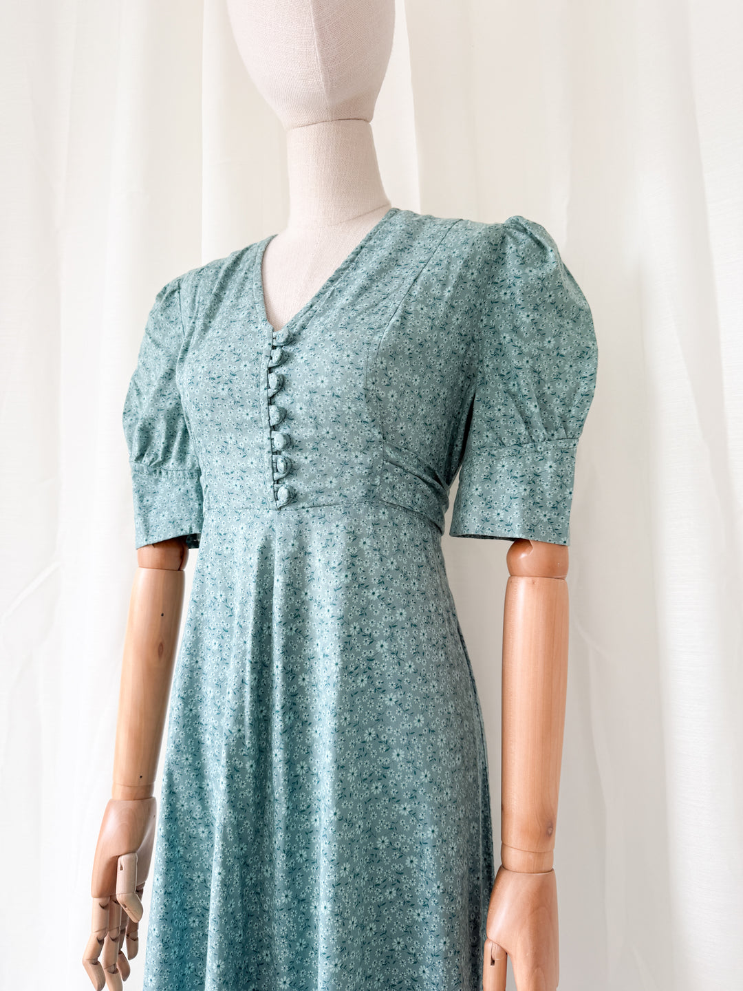 Beautiful Rare Deep Teal 70s Cotton Floral Maxi Dress