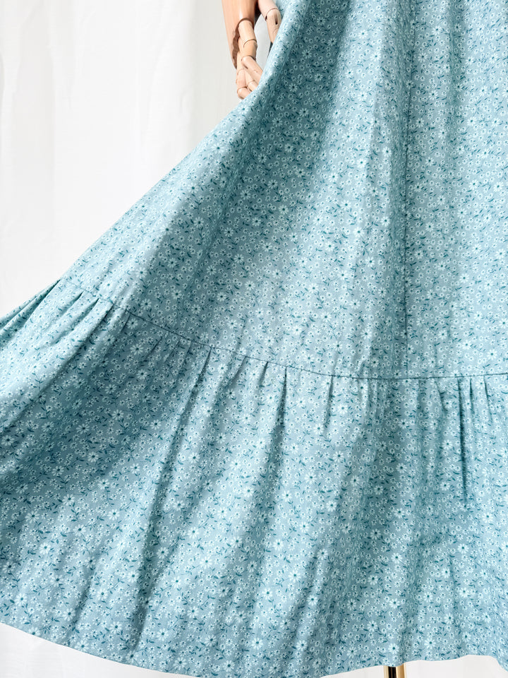 Beautiful Rare Deep Teal 70s Cotton Floral Maxi Dress