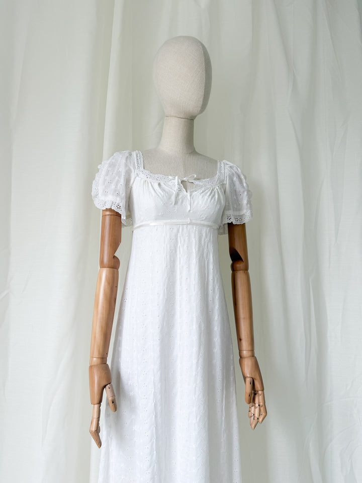 Angelic Divine Rare 1970s Trivia by Charm of Hollywood Broderie Anglaise Cotton Maxi Dress