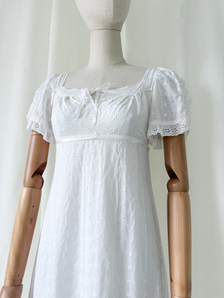Angelic Divine Rare 1970s Trivia by Charm of Hollywood Broderie Anglaise Cotton Maxi Dress