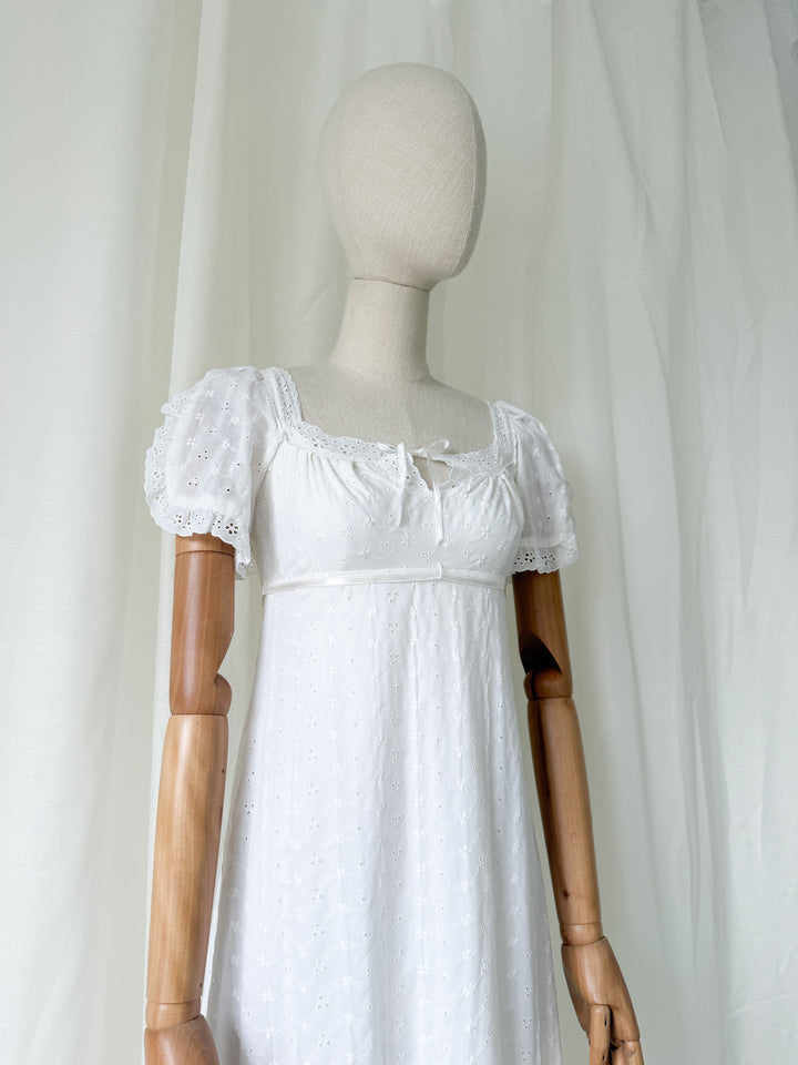 Angelic Divine Rare 1970s Trivia by Charm of Hollywood Broderie Anglaise Cotton Maxi Dress