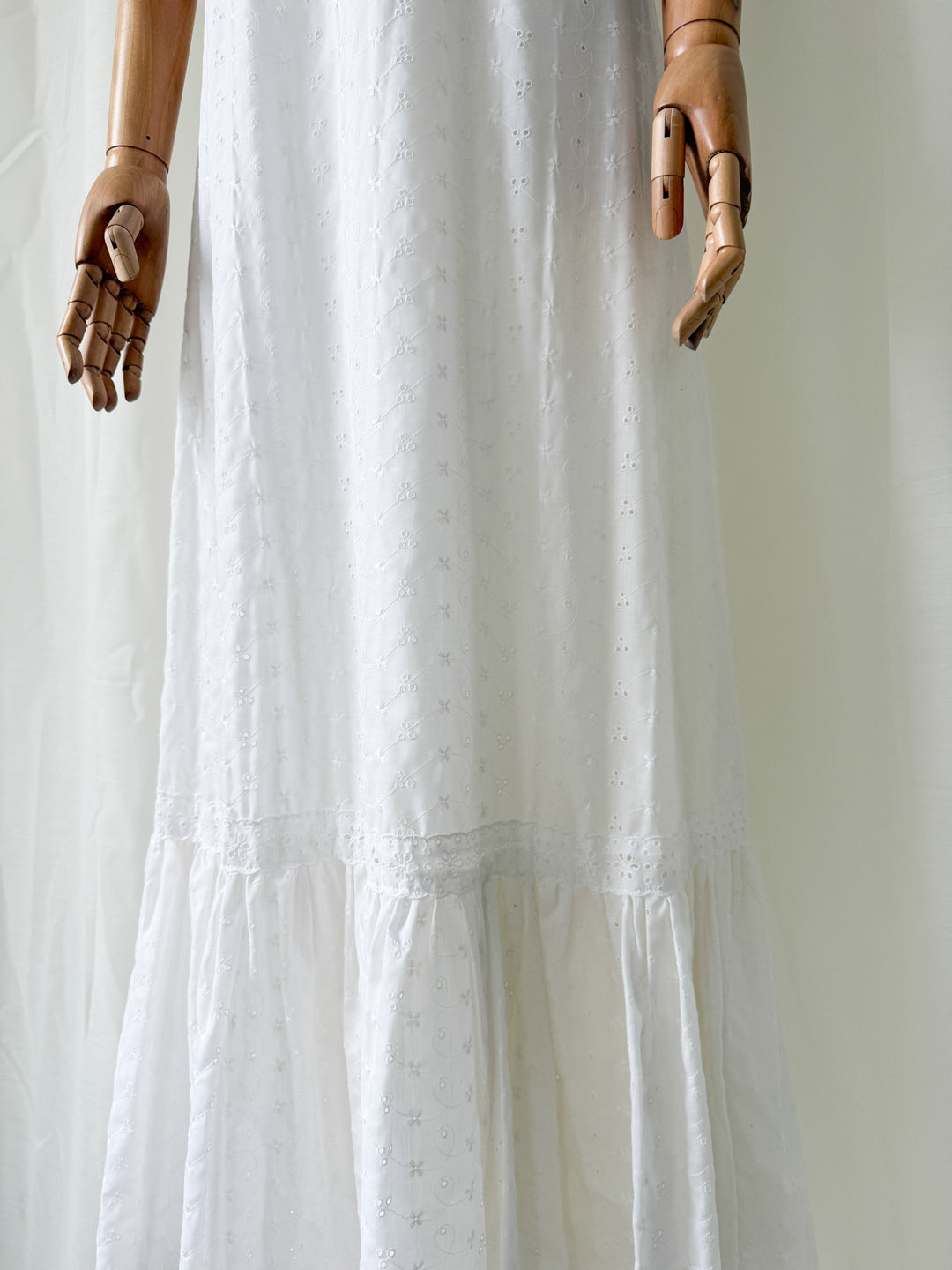 Angelic Divine Rare 1970s Trivia by Charm of Hollywood Broderie Anglaise Cotton Maxi Dress
