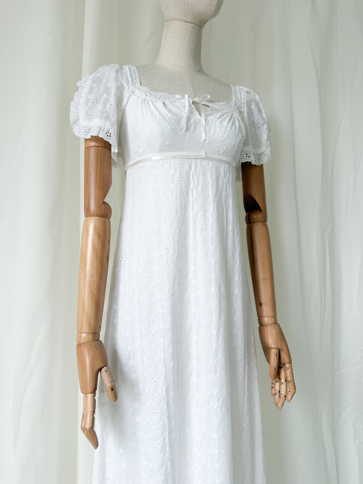 Angelic Divine Rare 1970s Trivia by Charm of Hollywood Broderie Anglaise Cotton Maxi Dress